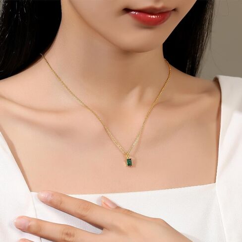 Gold Birthstone Necklace for Women Girls, Diamond Dainty Emerald Necklace for Women Mothers, Cubic Zirconia Pendant Necklace Jewelry Birthday Gift for Her Mom Wife Girlfriend Daughter in Saudi Arabia