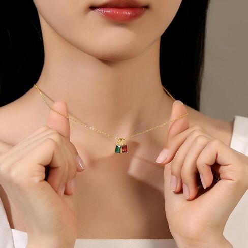 Gold Birthstone Necklace for Women Girls, Diamond Dainty Emerald Necklace for Women Mothers, Cubic Zirconia Pendant Necklace Jewelry Birthday Gift for Her Mom Wife Girlfriend Daughter in Saudi Arabia