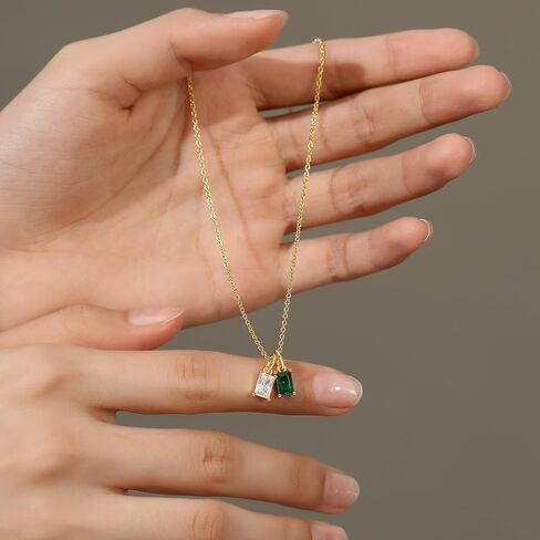 Gold Birthstone Necklace for Women Girls, Diamond Dainty Emerald Necklace for Women Mothers, Cubic Zirconia Pendant Necklace Jewelry Birthday Gift for Her Mom Wife Girlfriend Daughter in Saudi Arabia