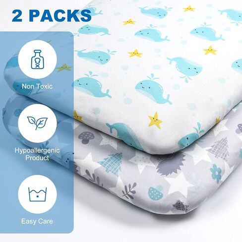 Bassinet Sheet Set Halo Bassinest Fitted Sheets 2 Pieces Fits Rectangle Oval Halo Hourglass Mattress Stretchy Fitted Bassinet Sheets Soft Comfortable Boys Girls Unisex (Baby Whale & Hedgehog) in Saudi Arabia
