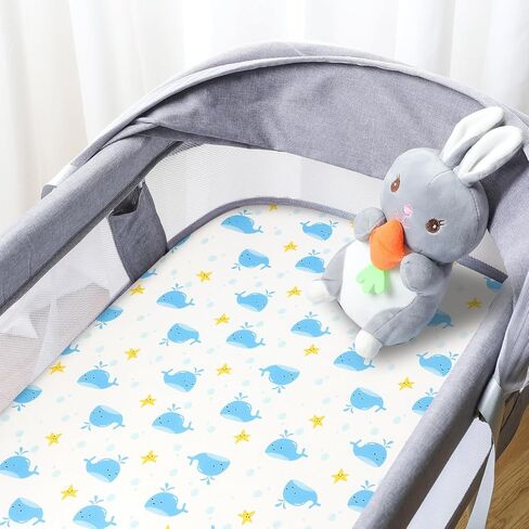 Bassinet Sheet Set Halo Bassinest Fitted Sheets 2 Pieces Fits Rectangle Oval Halo Hourglass Mattress Stretchy Fitted Bassinet Sheets Soft Comfortable Boys Girls Unisex (Baby Whale & Hedgehog) in Saudi Arabia