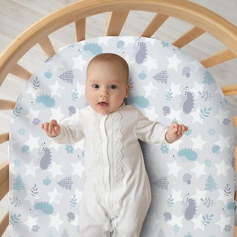 Bassinet Sheet Set Halo Bassinest Fitted Sheets 2 Pieces Fits Rectangle Oval Halo Hourglass Mattress Stretchy Fitted Bassinet Sheets Soft Comfortable Boys Girls Unisex (Baby Whale & Hedgehog) in Saudi Arabia