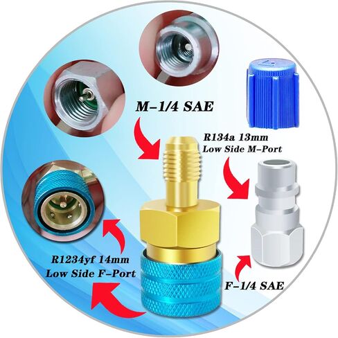 Boltigen R1234YF قارنة التوصيل السريع ذات الجانب المنخفض، R1234YF إلى R134A محول خرطوم شحن التيار المتردد المناسب لتكييف هواء السيارة in Saudi Arabia