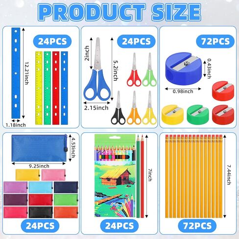 240 Pieces Back to School Supply Kit for Kids School Supplies Sets School Classroom Backpack Essentials Bundle Include Pencils, Plastic Rulers, Pencil Pouch, Safety Scissors, Sharpeners for Students in Saudi Arabia