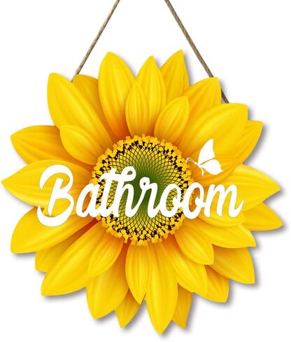 Sunflower Bathroom Wood Sign Door Hanger 12 Inch Sunflower Wreath for Wall Spring Summer Fall Hanging Signs for Bathroom Home Decor Indoor Outdoor in Saudi Arabia