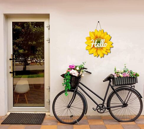Sunflower Bathroom Wood Sign Door Hanger 12 Inch Sunflower Wreath for Wall Spring Summer Fall Hanging Signs for Bathroom Home Decor Indoor Outdoor in Saudi Arabia