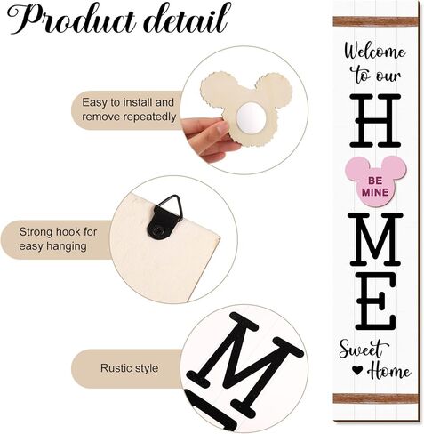 علامة ترحيب بالماوس مقاس 46.5 بوصة لوقوف الشرفة الأمامية، 13 قطعة من أكاليل الترحيب الخشبية القابلة للتبديل، لافتات باب ترحيب رأسية للصيف في الهواء الطلق، ديكور منزلي موسمي جميل in Kuwait