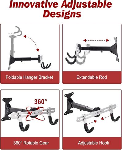 شماعة تثبيت على الحائط للدراجة من Zacro، مرآب حامل الدراجة قابل للتعديل، حامل جداري قوي للدراجة، حامل أفقي للدراجة لتخزين الدراجة في الأماكن المغلقة، مناسب للدراجات الجبلية الهجينة على الطرق مع قطعتين من أشرطة حامل الدراجة in Kuwait