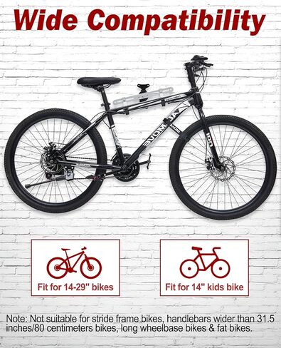 شماعة تثبيت على الحائط للدراجة من Zacro، مرآب حامل الدراجة قابل للتعديل، حامل جداري قوي للدراجة، حامل أفقي للدراجة لتخزين الدراجة في الأماكن المغلقة، مناسب للدراجات الجبلية الهجينة على الطرق مع قطعتين من أشرطة حامل الدراجة in Kuwait