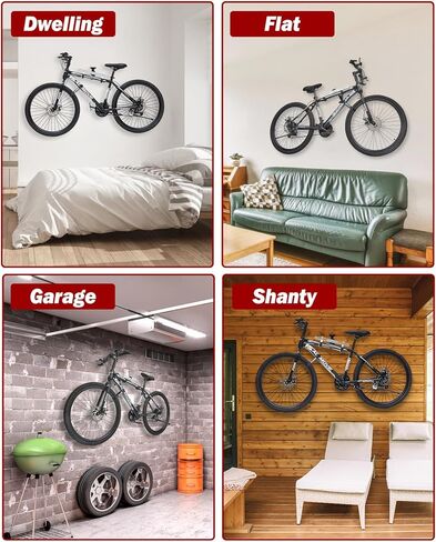 شماعة تثبيت على الحائط للدراجة من Zacro، مرآب حامل الدراجة قابل للتعديل، حامل جداري قوي للدراجة، حامل أفقي للدراجة لتخزين الدراجة في الأماكن المغلقة، مناسب للدراجات الجبلية الهجينة على الطرق مع قطعتين من أشرطة حامل الدراجة in Kuwait