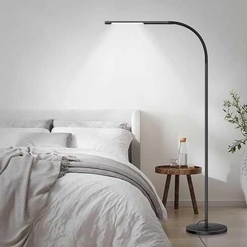 مصابيح أرضية حديثة LED، ضوء قراءة مرن قائم على شكل رقبة معقوفة مع قاعدة ثابتة، 4 ألوان و5 سطوع خافت، تعمل باللمس وجهاز تحكم عن بعد، لغرفة المعيشة، الكرسي، الأريكة، المهام المكتبية (أسود) in Kuwait