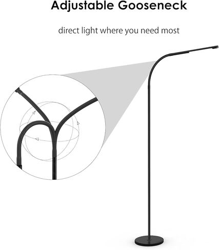 مصابيح أرضية حديثة LED، ضوء قراءة مرن قائم على شكل رقبة معقوفة مع قاعدة ثابتة، 4 ألوان و5 سطوع خافت، تعمل باللمس وجهاز تحكم عن بعد، لغرفة المعيشة، الكرسي، الأريكة، المهام المكتبية (أسود) in Kuwait