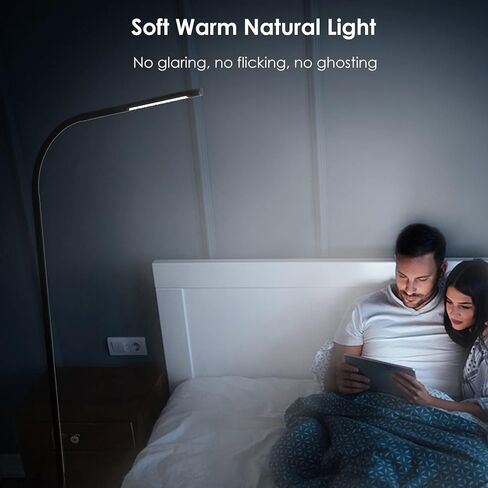 مصابيح أرضية حديثة LED، ضوء قراءة مرن قائم على شكل رقبة معقوفة مع قاعدة ثابتة، 4 ألوان و5 سطوع خافت، تعمل باللمس وجهاز تحكم عن بعد، لغرفة المعيشة، الكرسي، الأريكة، المهام المكتبية (أسود) in Kuwait