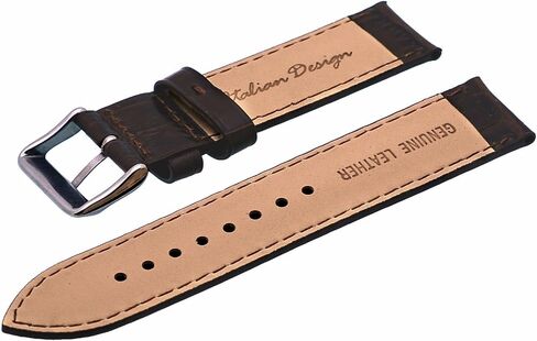 REV ITAL331 20mm 22mm 24mm Black Brown Patterned Padded Genuine Leather Replacement Strap in Kuwait