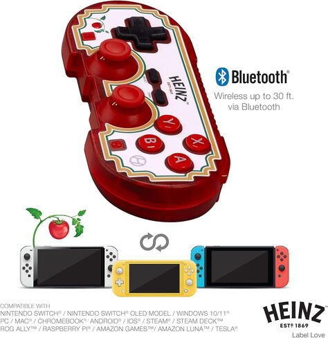إصدار محدود من وحدة التحكم Bluetooth Heinz Pixel Art الرسمية من Hyperkin - مرخصة رسميًا - لجهاز Nintendo Switch®، والكمبيوتر الشخصي، وMac®، وAndroid®، وiOS® (Label Love) in Saudi Arabia
