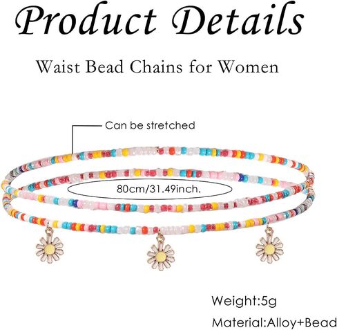 FUTIMELY Waist Bead Chains for Women Girls,Colorful Elastic Seed Beads Belly Body Chain with Butterfly Daisy Evil Eyes Pendent Beach African Jewelry in Saudi Arabia