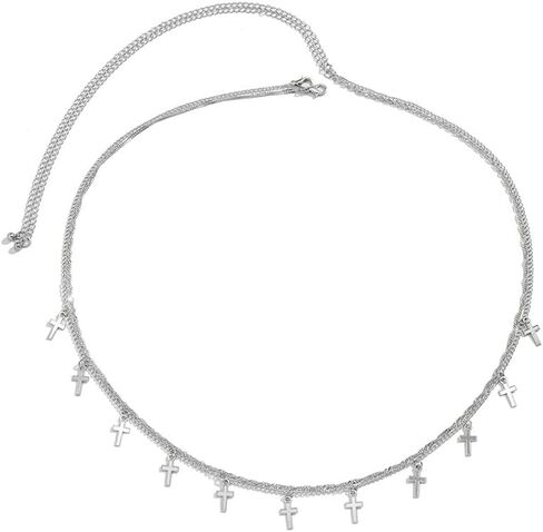 داينتي كروس طبقة مزدوجة الخصر سلسلة موضة الصيف بيكيني الشاطئ العصرية البطن الجسم سلسلة بار حفلة موسيقية الجسم مجوهرات اكسسوارات للنساء والفتيات (فضي) in Kuwait