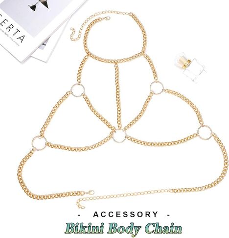 Nicute Fashion Body Chain مع قلادة ذهبية الصدر سلسلة الهذيان حزب البرازيلي بيكيني سلاسل ملهى ليلي الجسم مجوهرات التبعي للنساء والفتيات in Saudi Arabia