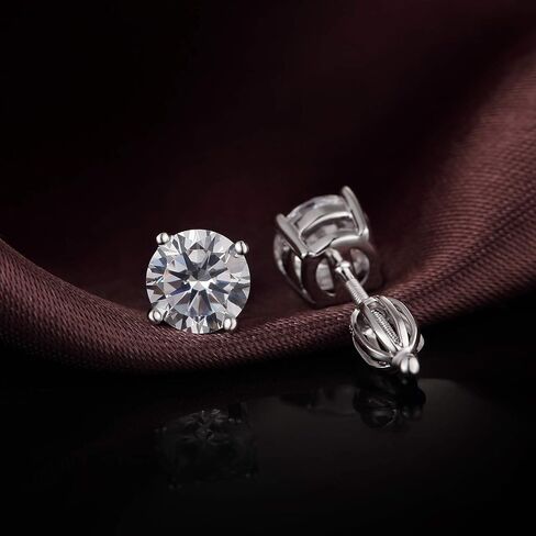 Brilliant CZ Diamond Stud Earrings with Screw Back, Platinum Plated & 925 Sterling Silver Cubic Zirconia Stud Earrings for Women/Men, CZ Stud Earrings with Long & Thick Post, 4MM-8MM in Saudi Arabia