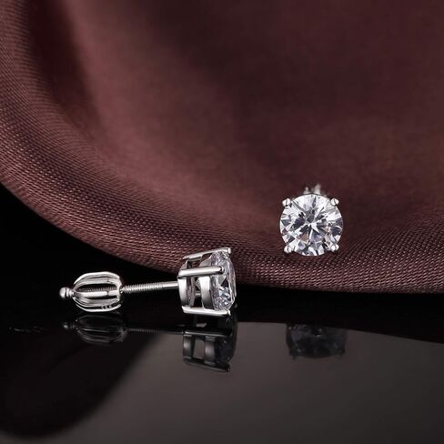 Brilliant CZ Diamond Stud Earrings with Screw Back, Platinum Plated & 925 Sterling Silver Cubic Zirconia Stud Earrings for Women/Men, CZ Stud Earrings with Long & Thick Post, 4MM-8MM in Saudi Arabia