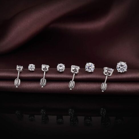 Brilliant CZ Diamond Stud Earrings with Screw Back, Platinum Plated & 925 Sterling Silver Cubic Zirconia Stud Earrings for Women/Men, CZ Stud Earrings with Long & Thick Post, 4MM-8MM in Saudi Arabia