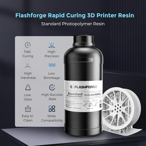 راتنج طابعة ثلاثية الأبعاد Flashforge 1 كجم، راتنج معالجة سريع للأشعة فوق البنفسجية 405 نانومتر سائل طابعة ثلاثية الأبعاد من راتنج فوتوبوليمر قياسي لطباعة LCD/DLP/SLA ثلاثية الأبعاد، دقة عالية وانكماش منخفض، رائحة منخفضة (رمادي ميكا، 1 كجم) in Saudi Arabia