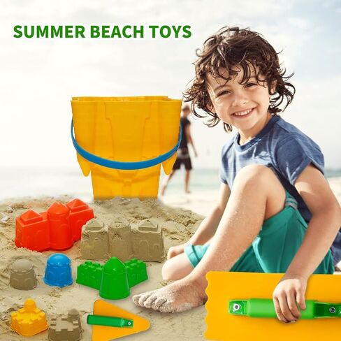 Holady 7 Pcs Beach Sand Toys Set,Includes Beach Toys Castle Molds Sand Molds, Beach Bucket,Shovel Tool Kit,Fun Outdoor Games Beach Accessories for Boys Girls in Kuwait
