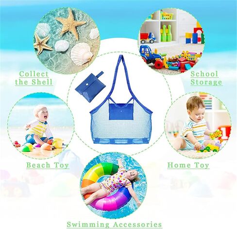 حقيبة شاطئ شبكية، حقيبة شبكية سريعة الجفاف قابلة للطي، حقيبة تخزين منظمة لألعاب الشاطئ لحمل الألعاب والكرات والصدفة أو غيرها من عناصر الشاطئ، حقيبة تخزين كبيرة لمستلزمات الشاطئ تبقى بعيدًا عن الرمال والماء in Kuwait