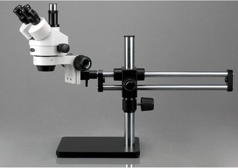 AmScope SM-5TZ-FRL Professional Trinocular Stereo Zoom Microscope, WH10x Eyepieces, 3.5X-90X Magnification, 0.7X-4.5X Zoom Objective, 8W Fluorescent Ring Light, Ball-Bearing Double-Arm Boom Stand, 110V-120V, Includes 0.5X and 2.0X Barlow Lenses in Saudi Arabia
