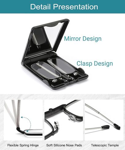 2 Pack Reading Glasses Blue Light Blocking,Folding Readers for Women Man,Lightweight Portable Case with Mirror 1.0X in Saudi Arabia