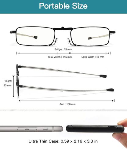 2 Pack Reading Glasses Blue Light Blocking,Folding Readers for Women Man,Lightweight Portable Case with Mirror 1.0X in Saudi Arabia