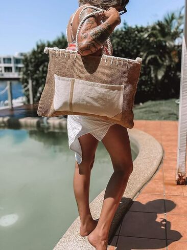 Beach Bag for women - XLarge beach bag for women - Boho Woven Beach travel tote bag in Saudi Arabia