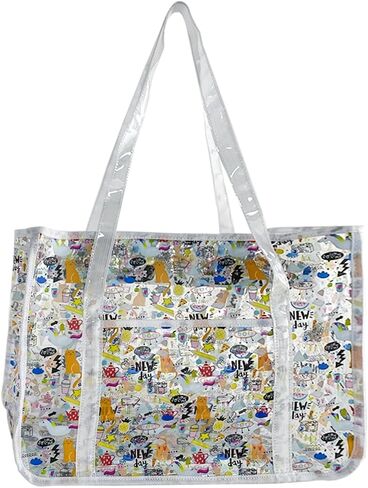 TotePrint Clear PVC Tote Bag,Waterproof Printed Graffiti Hand Bag for Work Shopping,Beach,Stadium,Travel,Swim or Concert in Saudi Arabia