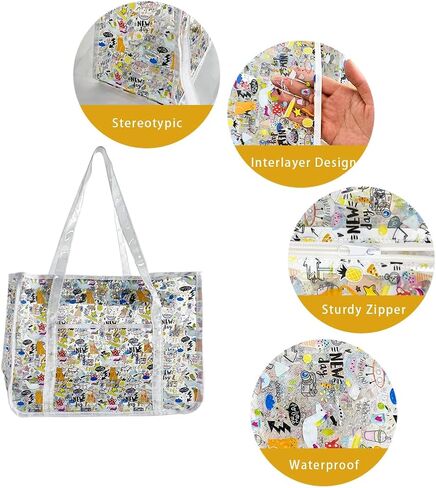 TotePrint Clear PVC Tote Bag,Waterproof Printed Graffiti Hand Bag for Work Shopping,Beach,Stadium,Travel,Swim or Concert in Saudi Arabia