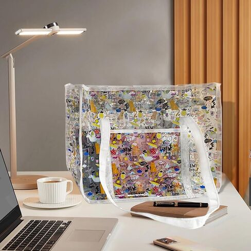 TotePrint Clear PVC Tote Bag,Waterproof Printed Graffiti Hand Bag for Work Shopping,Beach,Stadium,Travel,Swim or Concert in Saudi Arabia