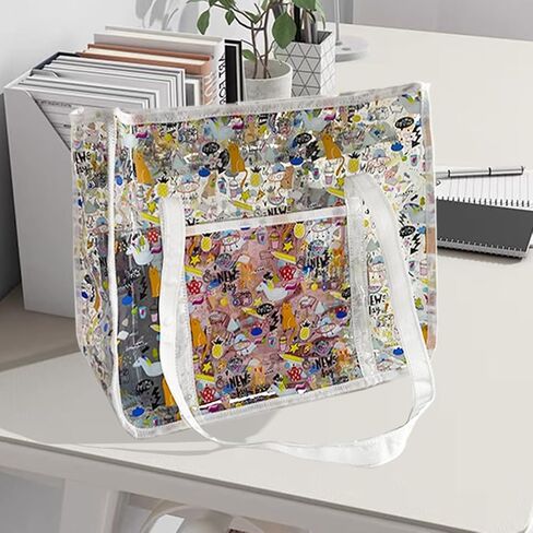TotePrint Clear PVC Tote Bag,Waterproof Printed Graffiti Hand Bag for Work Shopping,Beach,Stadium,Travel,Swim or Concert in Saudi Arabia