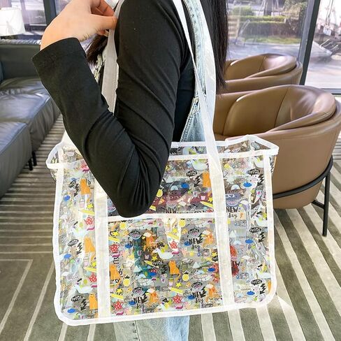 TotePrint Clear PVC Tote Bag,Waterproof Printed Graffiti Hand Bag for Work Shopping,Beach,Stadium,Travel,Swim or Concert in Saudi Arabia