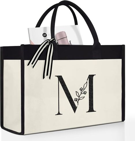 SANDJEST حقيبة قماش أولية مطرزة بحروف حقائب الشاطئ هدية للنساء صديق زميل العمل وصيفة الشرف in Kuwait
