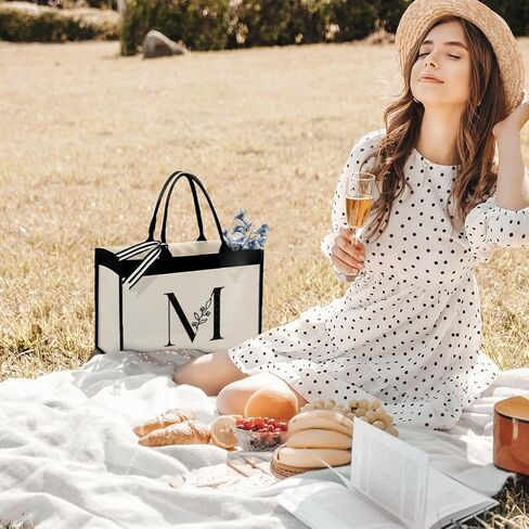 SANDJEST حقيبة قماش أولية مطرزة بحروف حقائب الشاطئ هدية للنساء صديق زميل العمل وصيفة الشرف in Kuwait