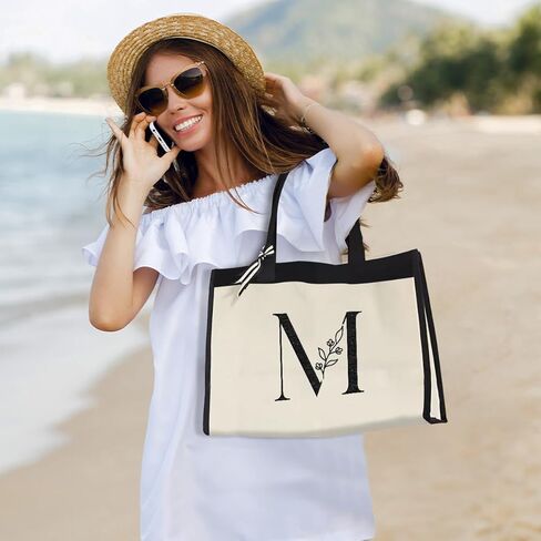 SANDJEST حقيبة قماش أولية مطرزة بحروف حقائب الشاطئ هدية للنساء صديق زميل العمل وصيفة الشرف in Kuwait