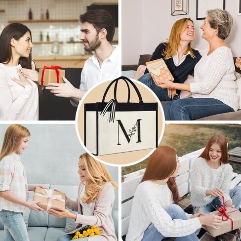 SANDJEST حقيبة قماش أولية مطرزة بحروف حقائب الشاطئ هدية للنساء صديق زميل العمل وصيفة الشرف in Kuwait