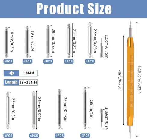 39 Packs Watch Spring Bar Tool Kit, Stainless Steel Pins Assortment with Spring Bar Removal Tool, Watch Strap Replacement Kit, Professional Watch Band Tool Kit for Watch Band Repair,1.8mm in Saudi Arabia