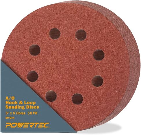 POWERTEC 50PK, 5 Inch 8 Hole Hook and Loop Sanding Discs, 80 Grit, Sandpaper for Random Orbital Sanders, 45008-P2 in Saudi Arabia