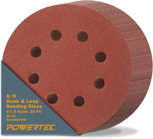 POWERTEC 50PK, 5 Inch 8 Hole Hook and Loop Sanding Discs, 80 Grit, Sandpaper for Random Orbital Sanders, 45008-P2 in Saudi Arabia