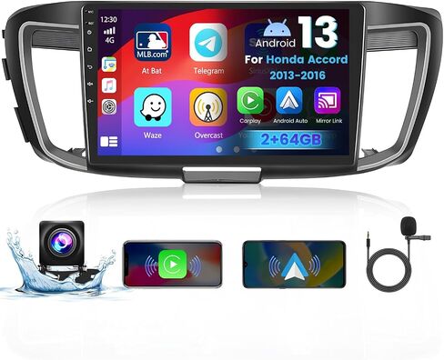 [2+64G] ستيريو Android 13 لسيارة Honda Accord 2013-2016، رابط مرآة تلقائي Apple CarPlay Android، شاشة لمس 10.1 بوصة مع GPS Navi WiFi RDS BT SWC كاميرا احتياطية in Kuwait