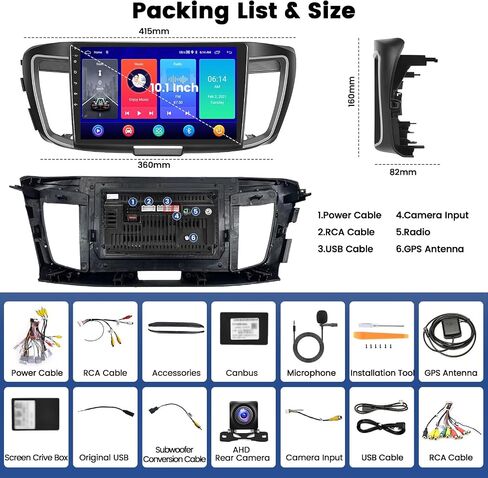 [2+64G] ستيريو Android 13 لسيارة Honda Accord 2013-2016، رابط مرآة تلقائي Apple CarPlay Android، شاشة لمس 10.1 بوصة مع GPS Navi WiFi RDS BT SWC كاميرا احتياطية in Kuwait