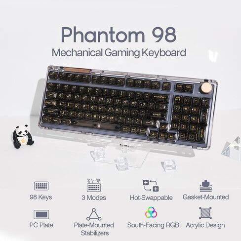 KiiBoom Phantom 98 Hot Swappable Crystal Gasket-Mounted Mechanical Keyboard, Triple Mode NKRO Gaming Keyboard with South-Facing RGB, Clear Keycaps, 8000mAh Battery for Win/Mac in Kuwait