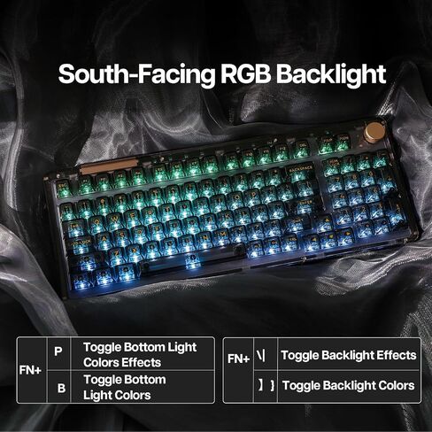 KiiBoom Phantom 98 Hot Swappable Crystal Gasket-Mounted Mechanical Keyboard, Triple Mode NKRO Gaming Keyboard with South-Facing RGB, Clear Keycaps, 8000mAh Battery for Win/Mac in Kuwait