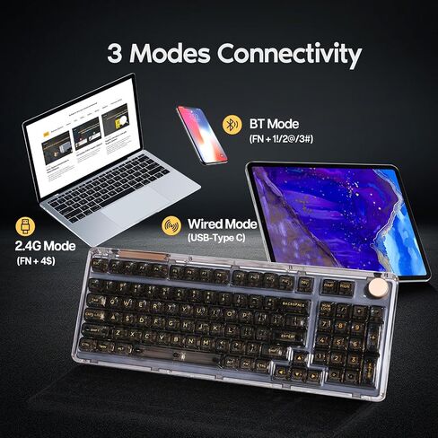 KiiBoom Phantom 98 Hot Swappable Crystal Gasket-Mounted Mechanical Keyboard, Triple Mode NKRO Gaming Keyboard with South-Facing RGB, Clear Keycaps, 8000mAh Battery for Win/Mac in Kuwait