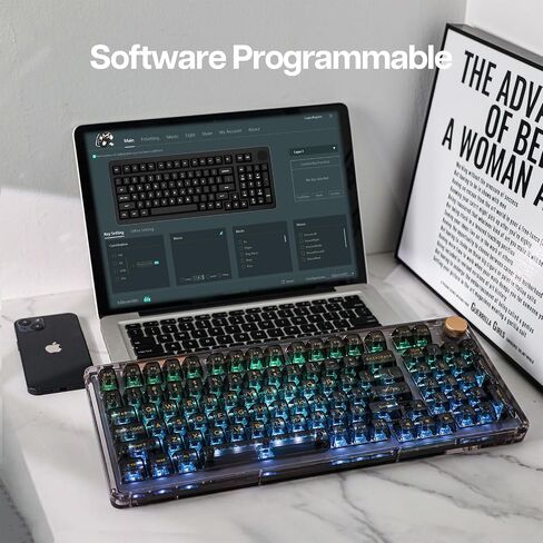 KiiBoom Phantom 98 Hot Swappable Crystal Gasket-Mounted Mechanical Keyboard, Triple Mode NKRO Gaming Keyboard with South-Facing RGB, Clear Keycaps, 8000mAh Battery for Win/Mac in Kuwait